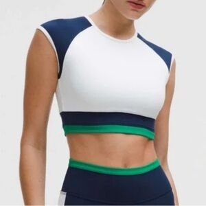 lululemon athletica White and Navy Crop Top with Green Accents